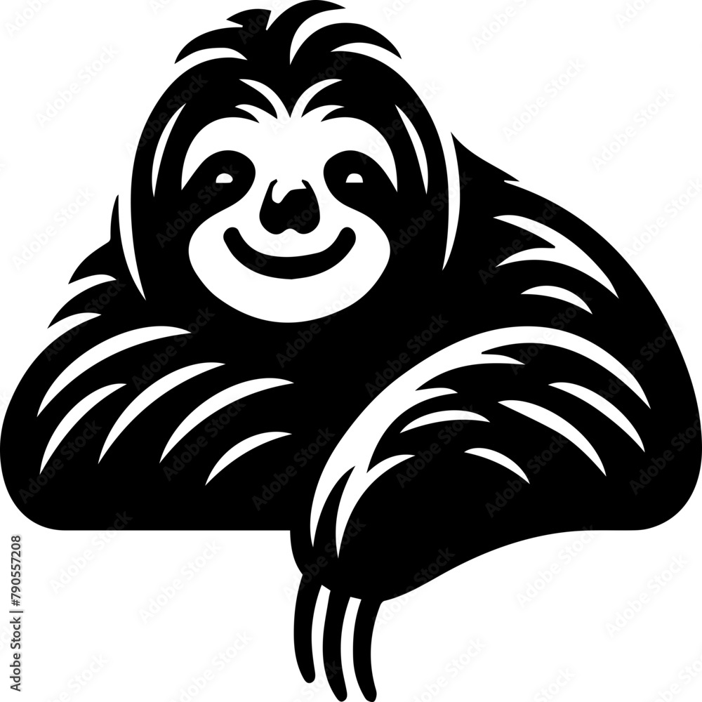 Smiling Sloth Illustration Black and White Animal Silhouette