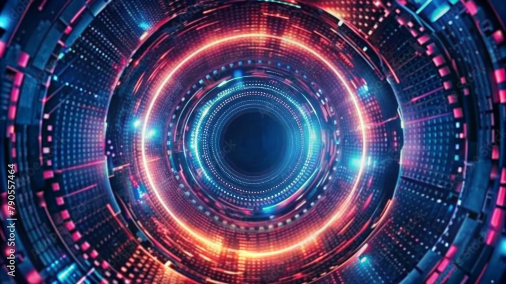 Abstract digital background with a futuristic glowing circular tunnel and binary code pattern Abstract digital background with a futuristic glowing circular tunnel and binary code pattern