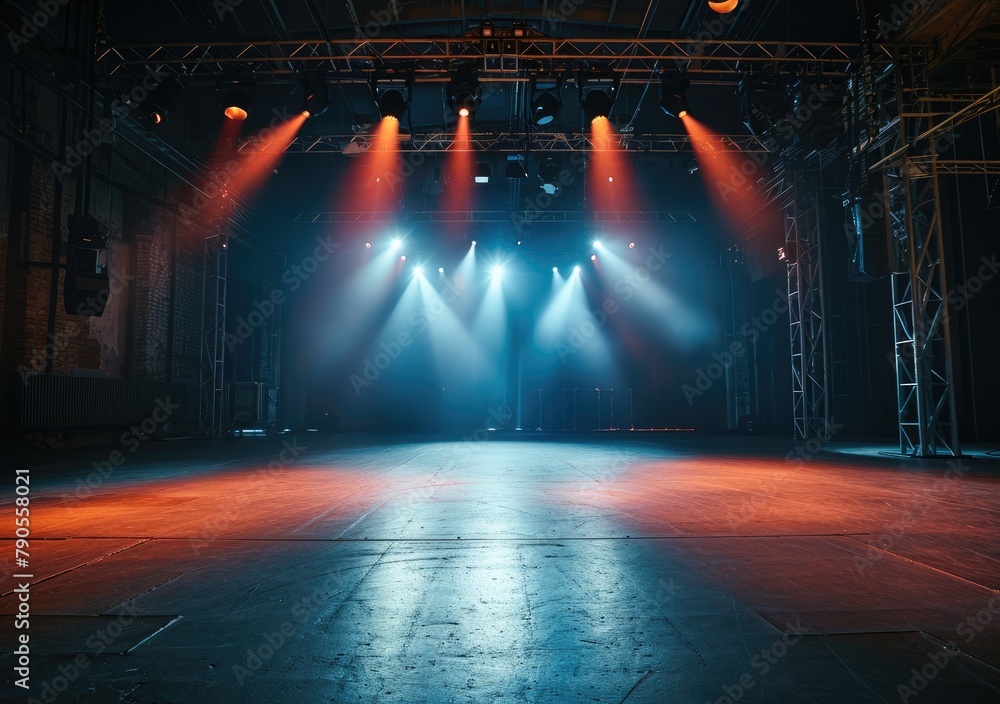 Free stage with lights, Free scene with multi colored lighting equipment.