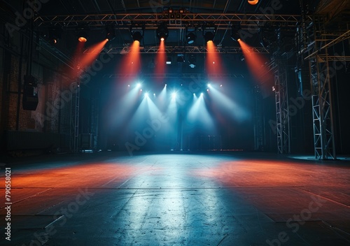 Free stage with lights, Free scene with multi colored lighting equipment.