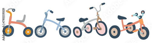 Cute children's bicycle in flat style isolated on white background. 