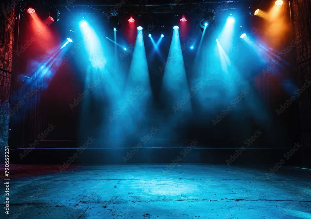 Free stage with lights, Free scene with multi colored lighting equipment.