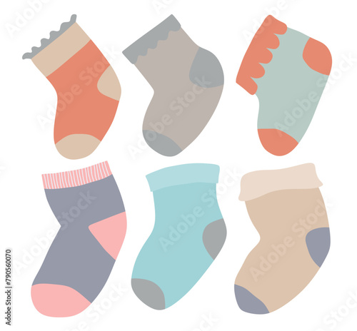 Set of cute baby socks clipart. 
