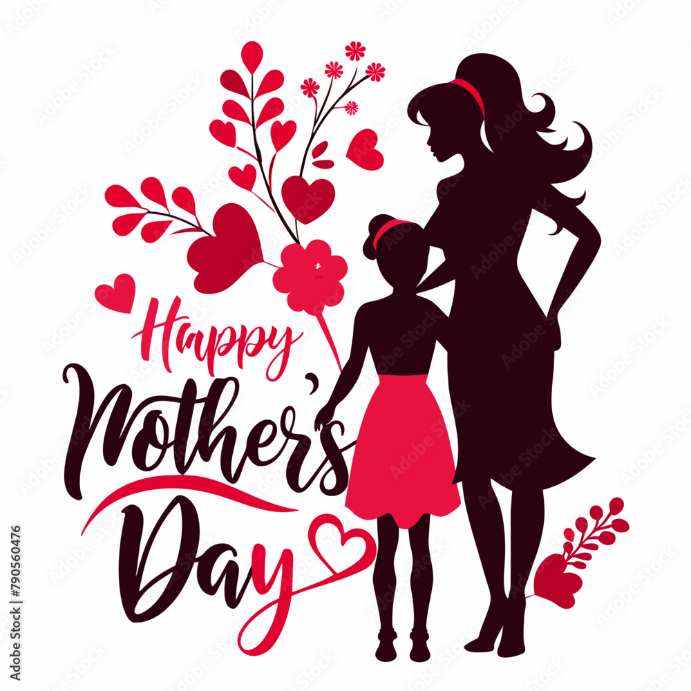 SVG happy mother and daughter silhouette text 
