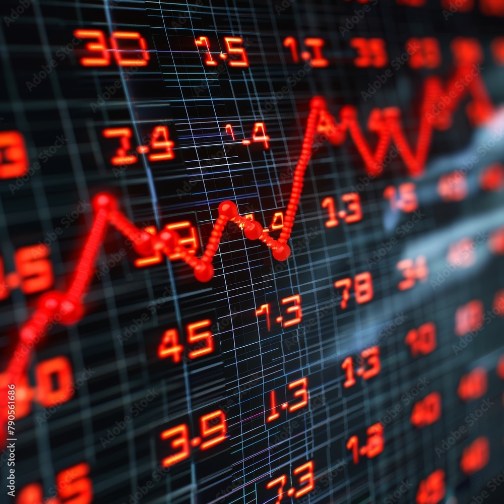 A red and black graph with numbers and lines A red and black graph with numbers and lines