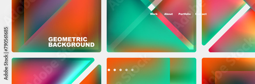 Colorfulness explodes in a mix of rectangles, triangles, tints, and shades. Symmetrical patterns in electric blue and magenta create an artful display on a parallel white background