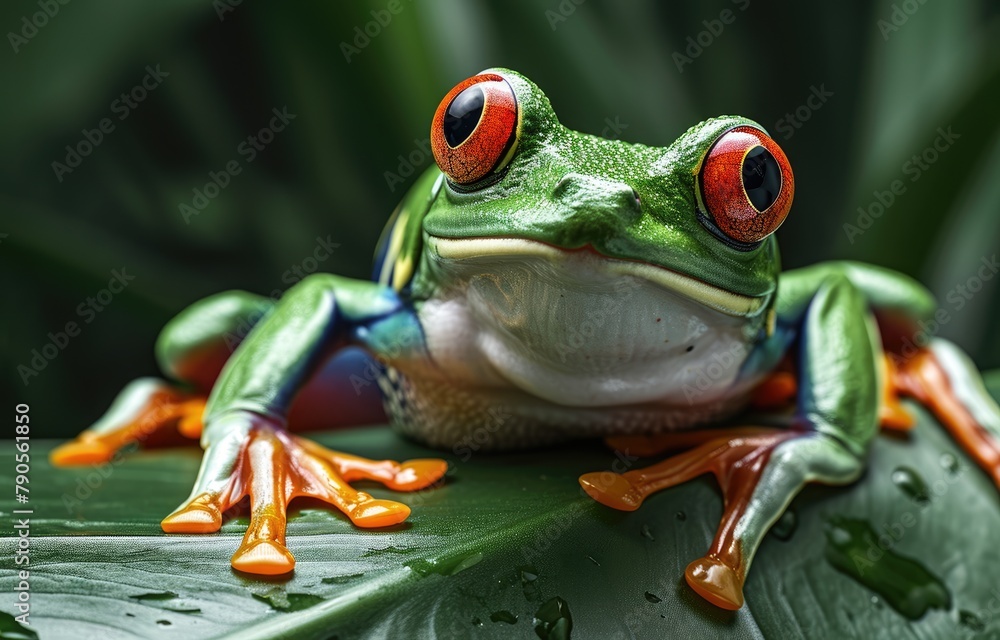 Fototapeta premium Vibrant Red-Eyed Tree Frog on Leaf