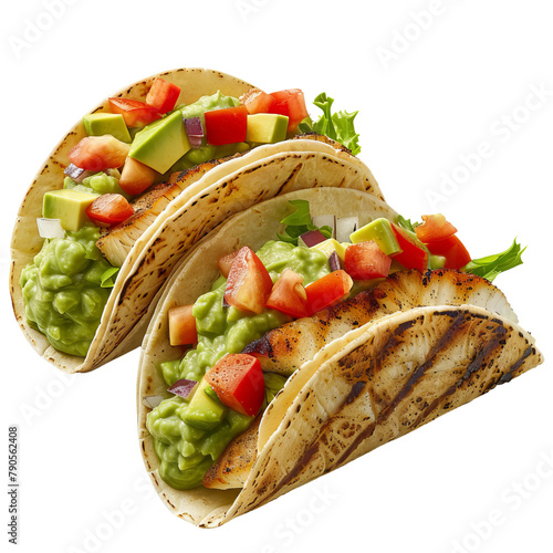 Tasty And Cripsy Grilled Tilapia Tacos Isolated On White Background photo