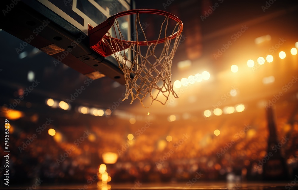 Basketball Hoop in Lit Arena