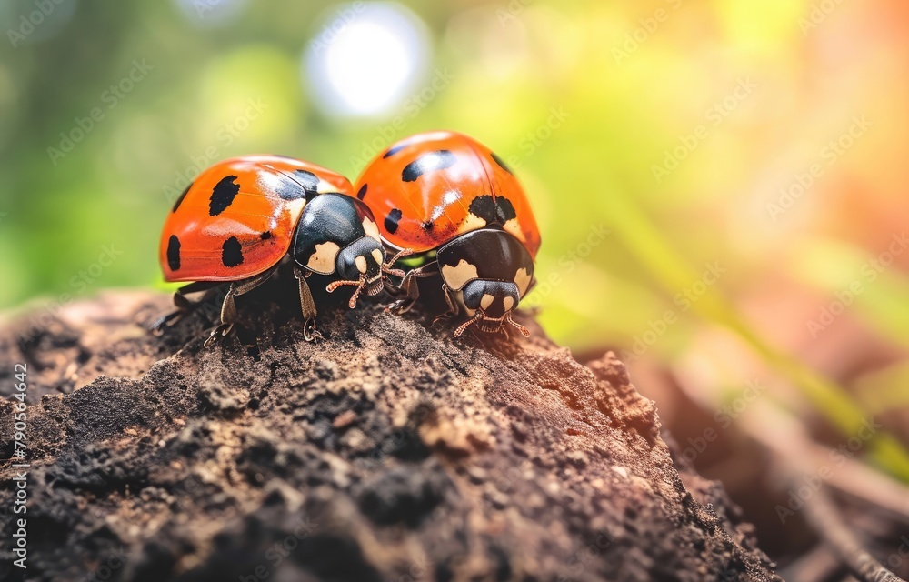 Fototapeta premium Sunlit Ladybugs on Earth
