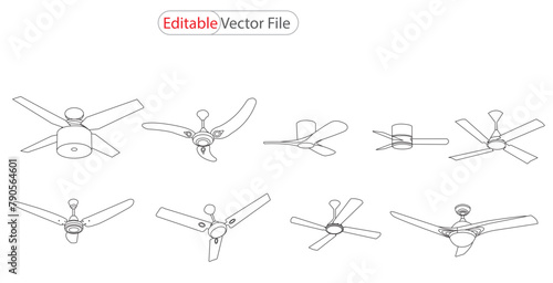  Ceiling Fan Logo Design Template.  ceiling fan icon isolated sign symbol. Set ceiling fan Outline icon. ceiling fan Line Art Style Design Fan icon set. Cooling fan symbol isolated on white background