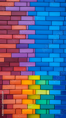 Rainbow painted on one side of outdoor brick wall