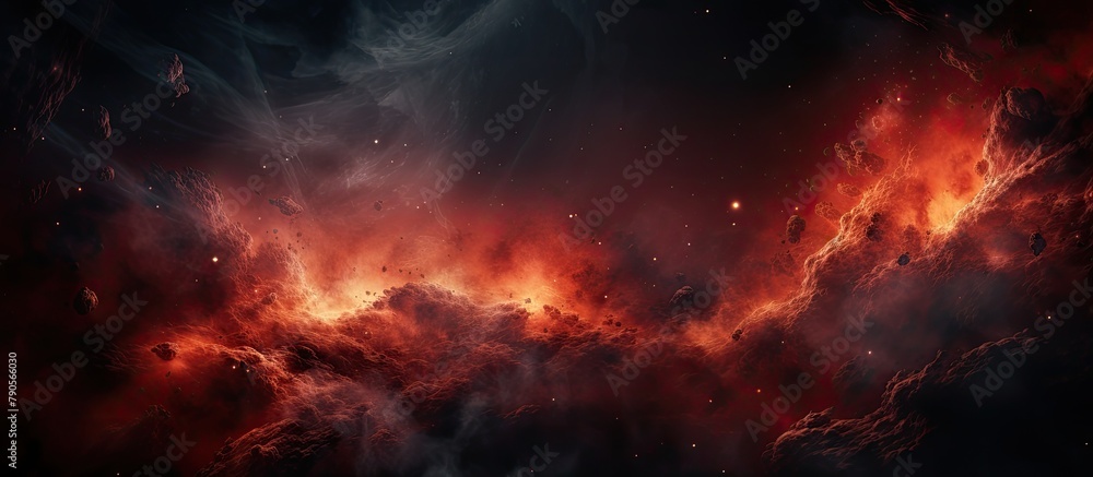 Dark and red nebula with bright orange center