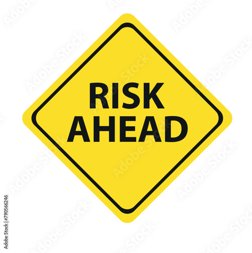 yellow road sign as a warning of risk ahead