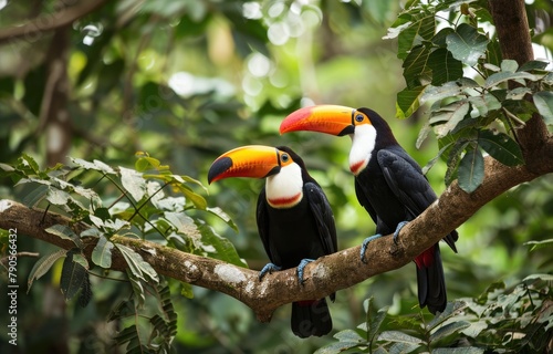 Vibrant Toucans in Tropical Forest