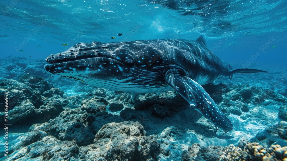 Fototapeta premium Graceful Humpback Whale in Coral Reef
