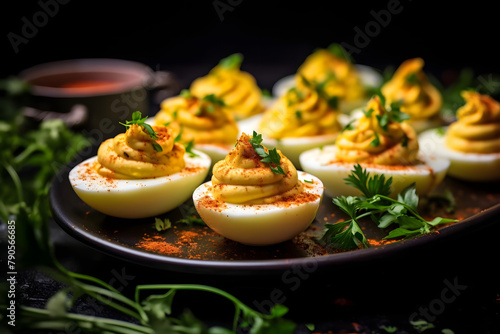 Deviled Eggs, Hard boiled eggs filled, a savory filling photo