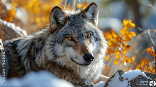 Autumn Gaze: Gray Wolf in the Wild