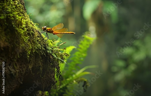 Orange Dragonfly in Lush Forest