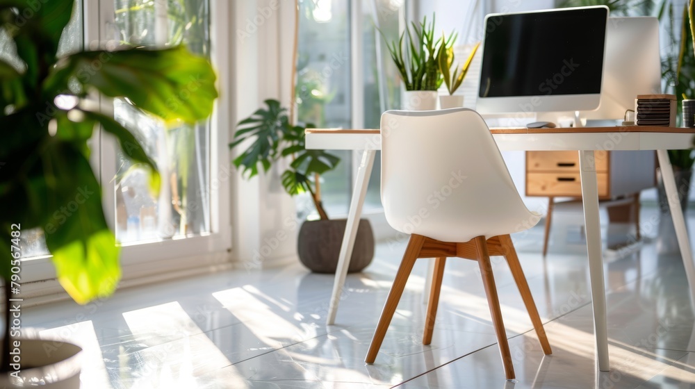 Fototapeta premium Home Office with Natural Light and Plant Decorations