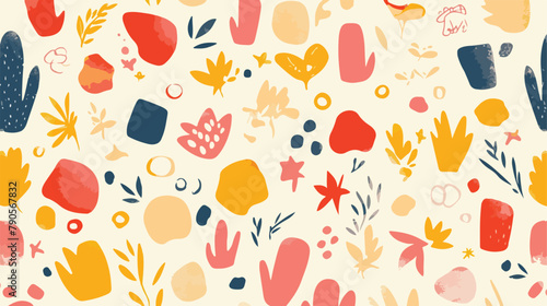 Abstract shapes seamless pattern in doodle style. C