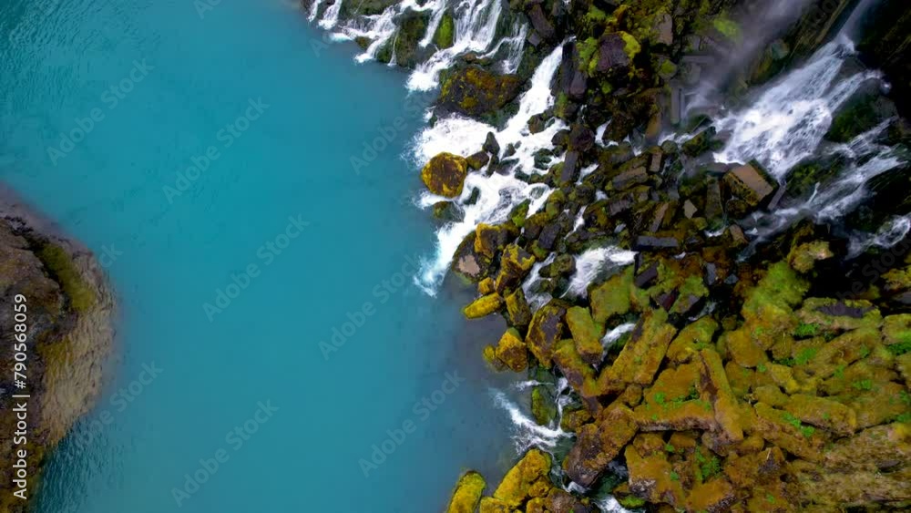 Drone Iceland Waterfall Canyon Valley of Tears Sigoldugljufur. Aerial Flight Up Looking Down Vivid Colors Green Moss Blue Water Waterfalls Basalt Columns. High Quality 4K Color Corrected. Drone Iceland Waterfall Canyon Valley of Tears Sigoldugljufur. Aerial Flight Up Looking Down Vivid Colors Green Moss Blue Water Waterfalls Basalt Columns. High Quality 4K Color Corrected.