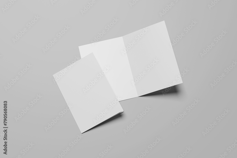 Realistic blank A4 bifold brochure for mockup. Paper illustration. 3D Render. Realistic blank A4 bifold brochure for mockup. Paper illustration. 3D Render.