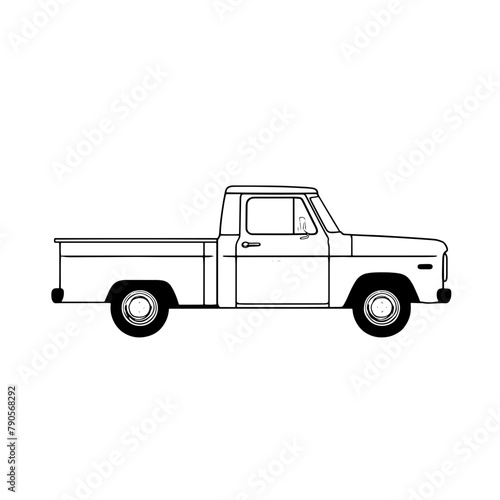 A red vintage pickup truck stands alone on a white background