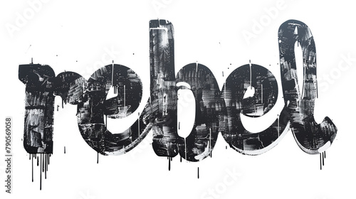 Urban rebel text with street art influence in black and white. photo