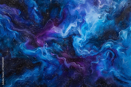 : Swirling nebulae in vibrant blues, purples, evoke awe and mystery.