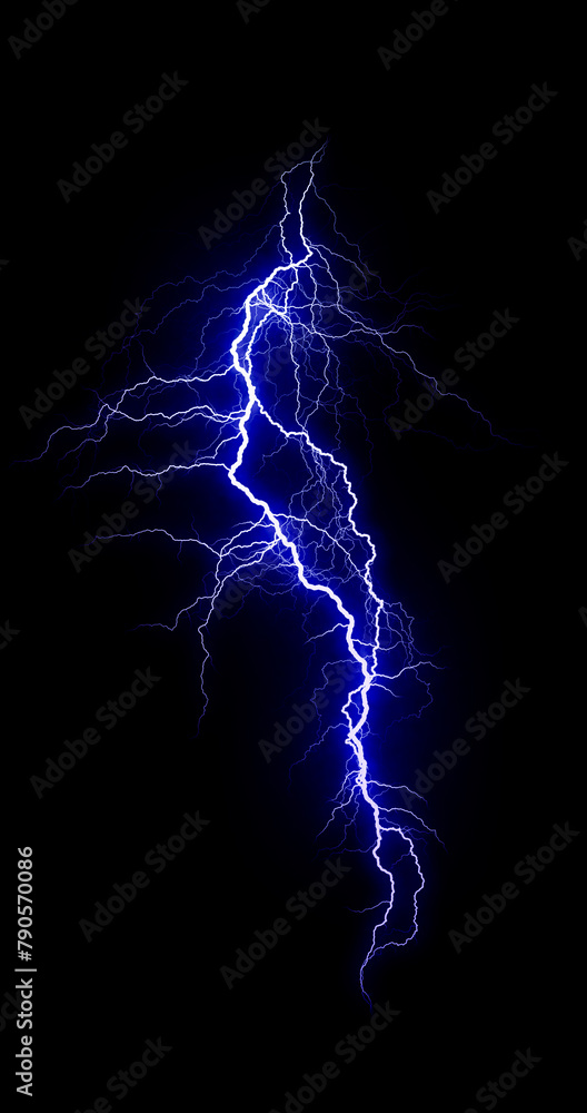 lightning bolt. Massive lightning bolt with branches isolated on black background. lightning effects and lighting thunderstorm