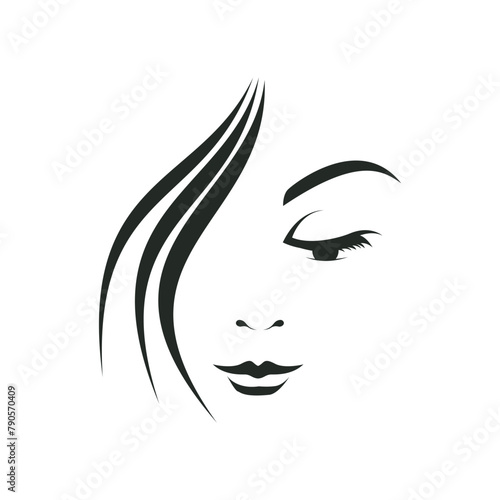 Beautiful woman's face  logo icon silhouette isolated on white background vector illustration. Card for hair and beauty salon. Girl face Logo silhouette isolated
