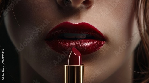 woman applying lip gloss photo