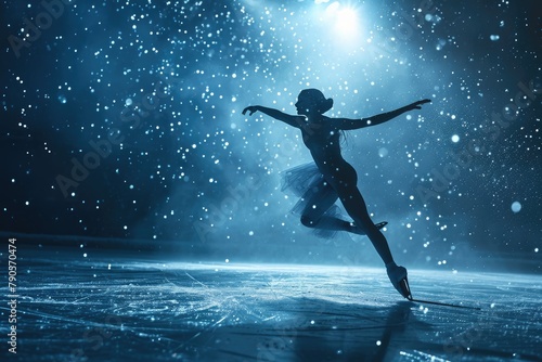 Balletic figure skater during a jump style, Ai generated