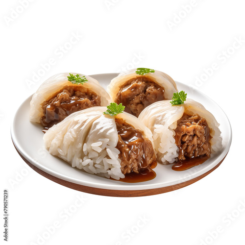 Tasty Haam Seui Gok Glutinous Rice Dumplings Isolated On White Background photo