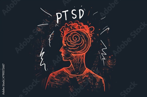 Conceptual Illustration of PTSD - Chaotic Mind Amidst Silent Screams