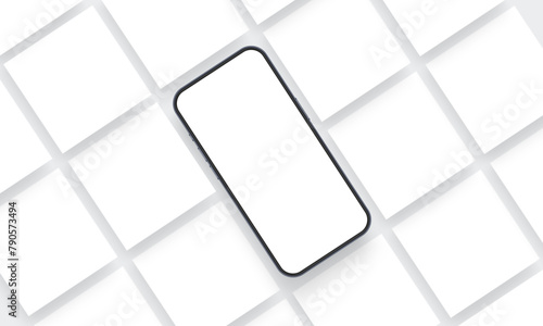 Cellphone With Blank Screen And Square Social Media Posts Mockup. Vector Illustration photo