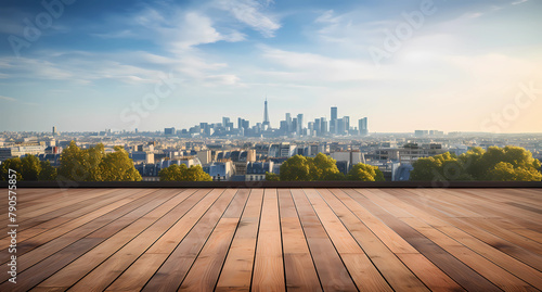 Paris skyline with wooden floor
