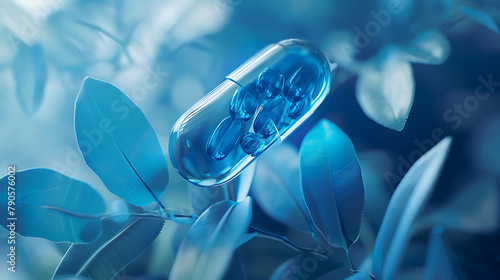 Blue capsules inside a large capsule blue plant 
