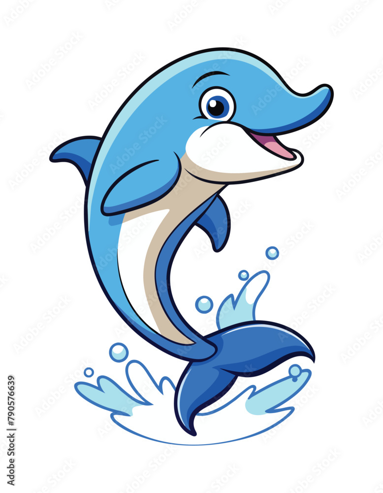 Fototapeta premium Joyful Dolphin Leaping Vector Illustration. Playful Dolphin Jumping. Dolphin Jumping Out of Water