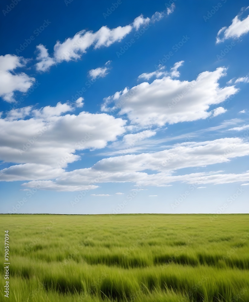  A wide open grassy field with a blue sky and wispy clouds above