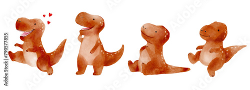 Tyrannosaurus rex . Cute dinosaur cartoon characters . Watercolor paint design . Set 13 of 20 . Vector .