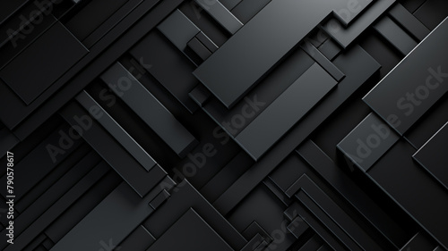 3D panoramic black metal background. Modern geometric shape gradient digital technology wallpaper. Luxury pattern website banner. High-quality ultra-realistic matt finish. Generative AI