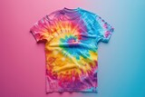 Rainbow tie dye T-shirt on a rainbow background.