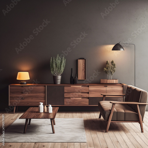 Mockup of high-class wooden furniture style photo