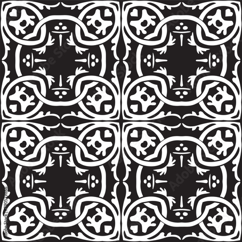 Vector damask seamless retro pattern background aboriginal curve cross plant frame vine leaf. Elegant luxury black and white tone design for wallpapers, backdrops and page fill.