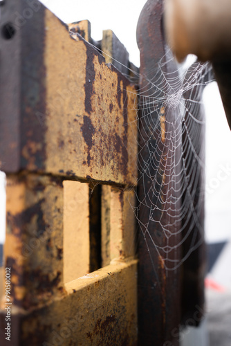 stary, złomowany wózek widłowy, pajęczyna © rpetryk
