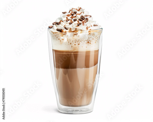 A frappe Coffee Varieties Elegantly Presented in Double-Walled Glass Against a Minimalist White Background