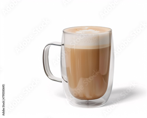 A Flat White Coffee Varieties Elegantly Presented in Double-Walled Glass Against a Minimalist White Background