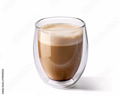 A Cortado Coffee Varieties Elegantly Presented in Double-Walled Glass Against a Minimalist White Background